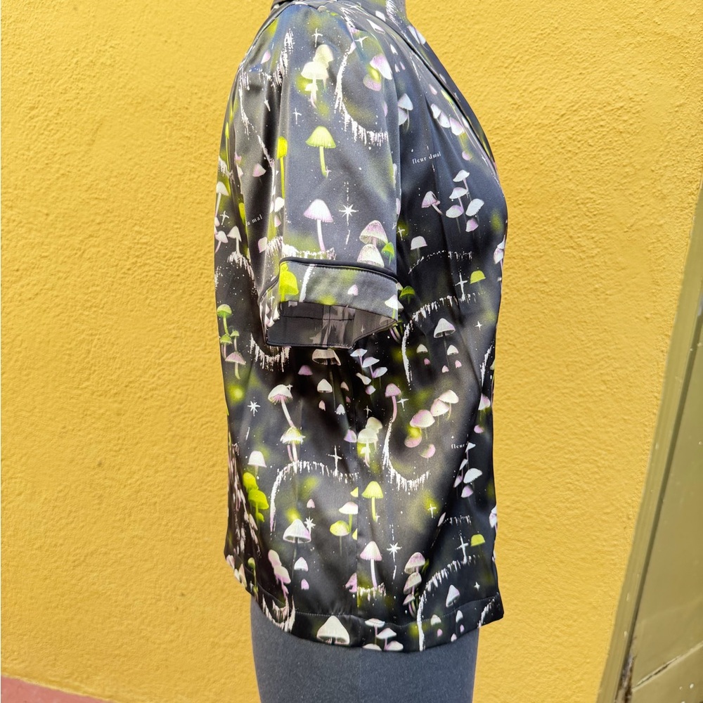 Fleur du Mal Black and Purple Etheral Mushroom Print Pajama Top-small - Picture 6 of 11